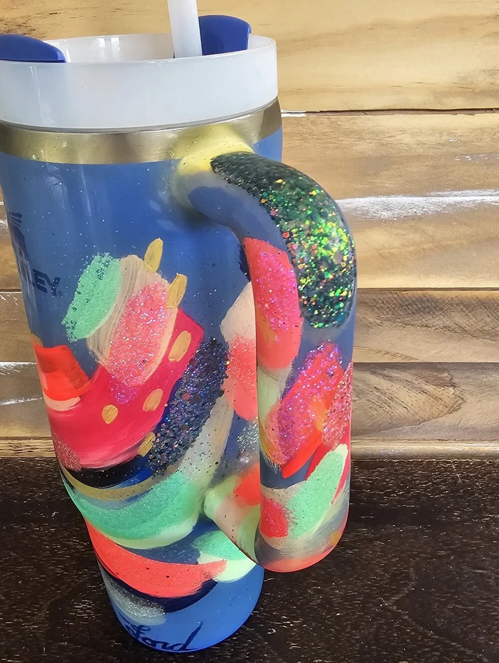 Suze Ford Custom Hand Painted Stanley Tumbler 30z Brush Strokes Limited Edition - Picture 5 of 17